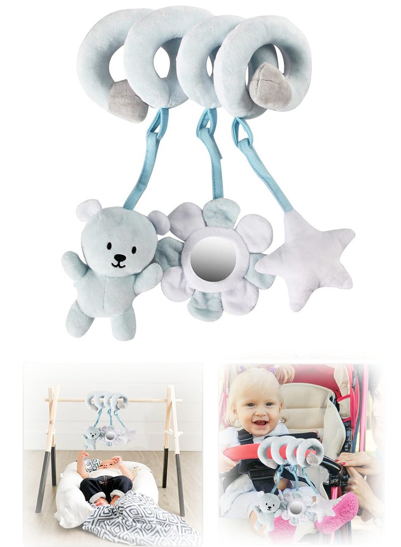 Spiral Toys for Pram Activity Hanging Car Seat Crib Mobile Infant Baby Plush Bed Stroller Blue Bear Suitable All Babies