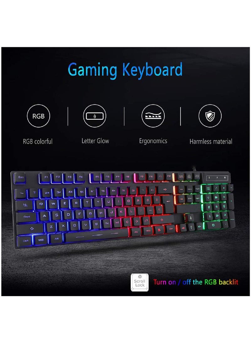 Wired Keyboard And Mouse Set 104 Keys USB Wired Keyboard 2400DPI Mouse Rgb Backlit Gaming Keyboard Mouse Combo