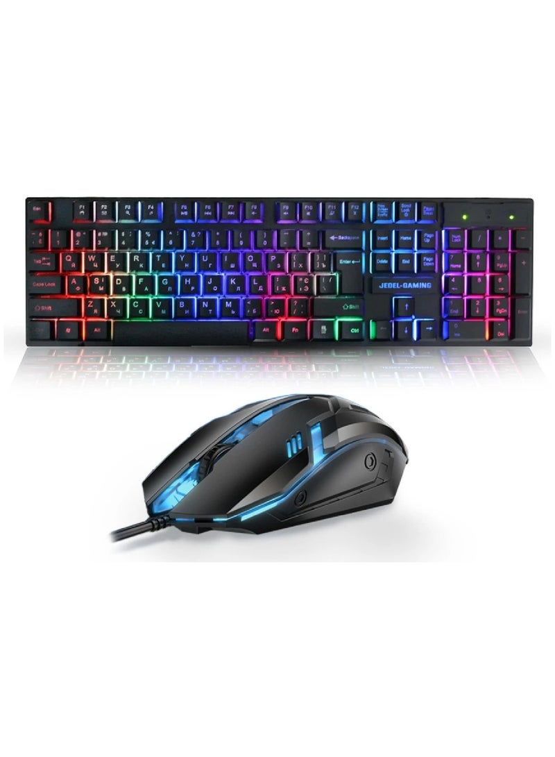 Wired Keyboard And Mouse Set 104 Keys USB Wired Keyboard 2400DPI Mouse Rgb Backlit Gaming Keyboard Mouse Combo