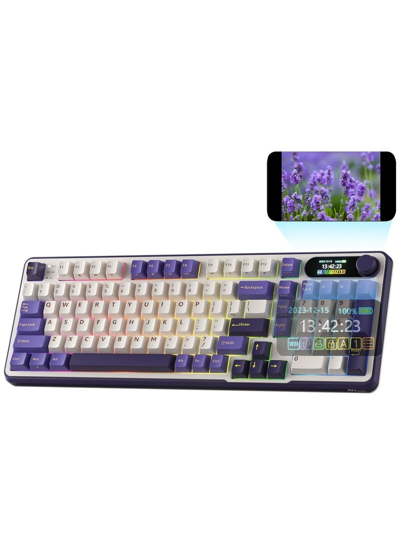RKS98 Tri - Mode Wireless Mechanical Keyboard 2.4Ghz/BT/USB-C, Hot Swappable, Software Support with Smart Display and Knob Chartreuse Switch