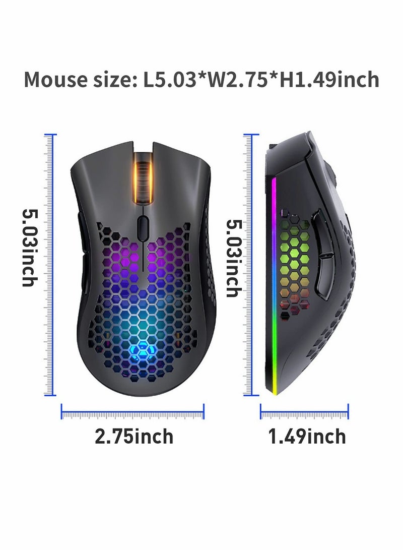 Wireless Gaming Mouse, Gaming Mice with Honeycomb Shell, 7 Sensitive Buttons, RGB Backlight, 3 Adjustable DPI, Ergonomic USB Optical Wireless Mouse for Laptop, PC, Computer, MacBook