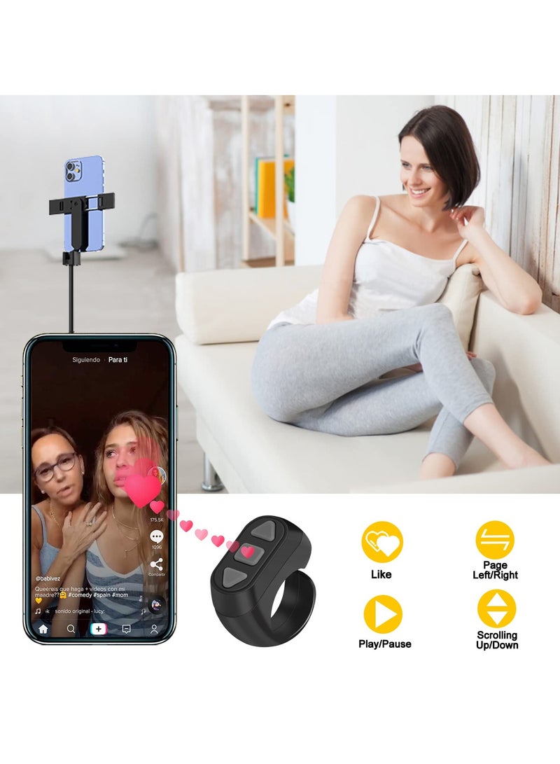 Remote Control for TikTok, Kindle App Page Turner, Bluetooth Camera Video Recording, Tik Tok Scrolling Ring for Sending on iPhone, iPad, iOS, Android Camera Remote Shutter Selfie Button, Black.