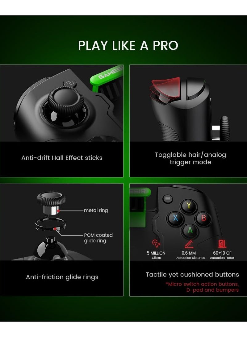 X4 Aileron Bluetooth Mobile Gaming Controller for Android with Hall Effect Joysticks - Split Design with Carrying Case