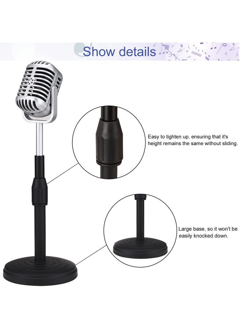 Desktop Microphone Prop Model, with Adjustable Stand, Classic Retro Style Microphone Prop Decor for Party Decoration Costume Role Play Game Night