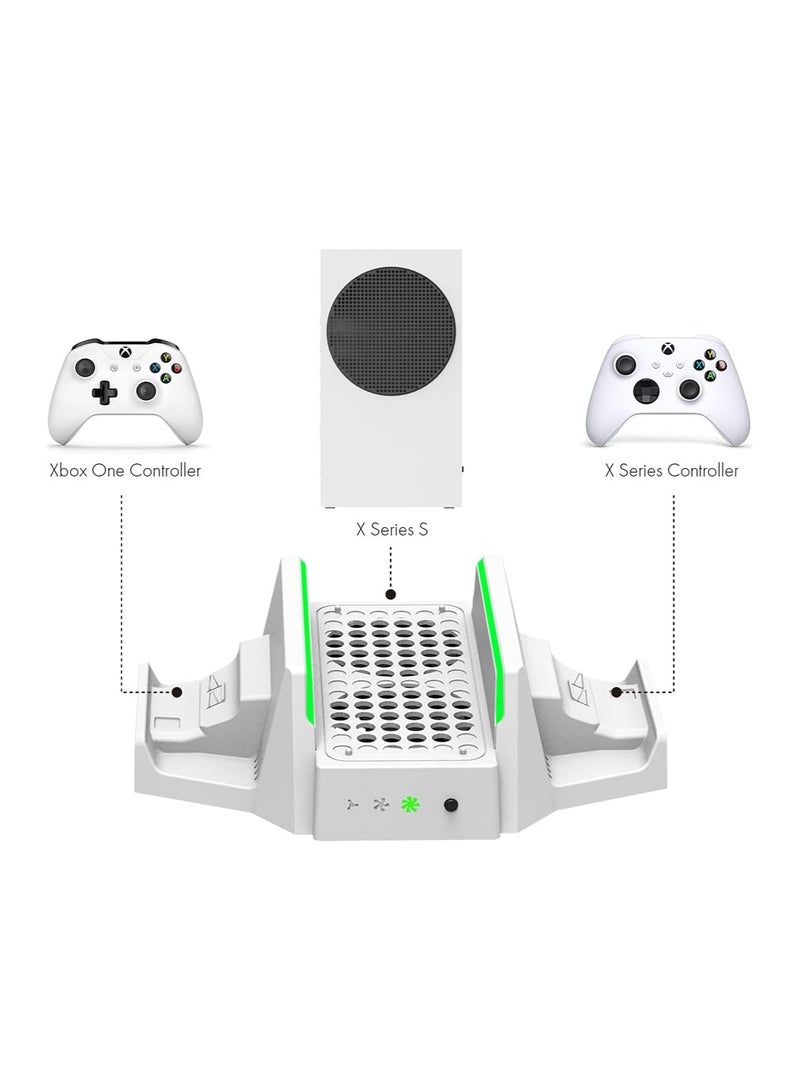 TYX-0663D XBOX cooling host base white Cooling Stand Compatible with Xbox Series S, Cooling Fan with Dual Controller Charger Ports, Charging Station Dock