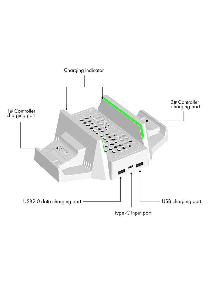 TYX-0663D XBOX cooling host base white Cooling Stand Compatible with Xbox Series S, Cooling Fan with Dual Controller Charger Ports, Charging Station Dock