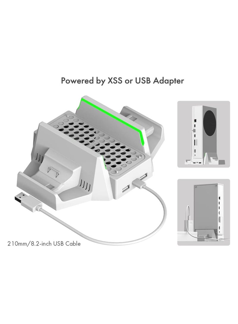 TYX-0663D XBOX cooling host base white Cooling Stand Compatible with Xbox Series S, Cooling Fan with Dual Controller Charger Ports, Charging Station Dock