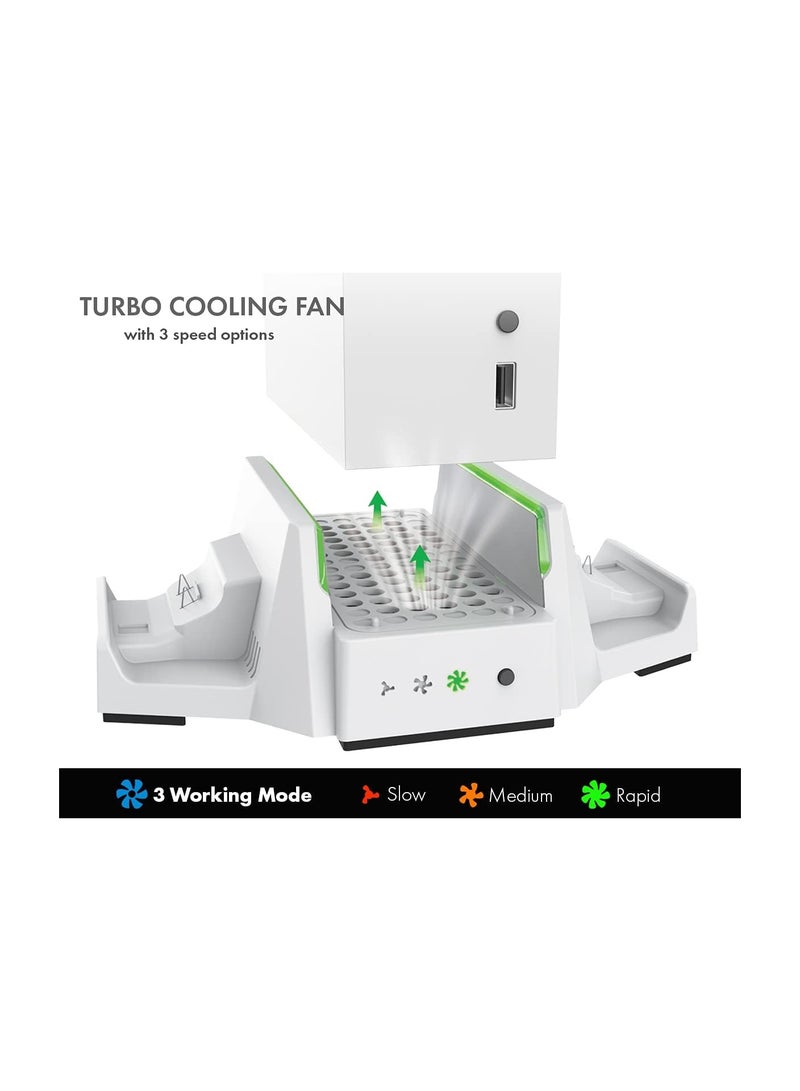 TYX-0663D XBOX cooling host base white Cooling Stand Compatible with Xbox Series S, Cooling Fan with Dual Controller Charger Ports, Charging Station Dock