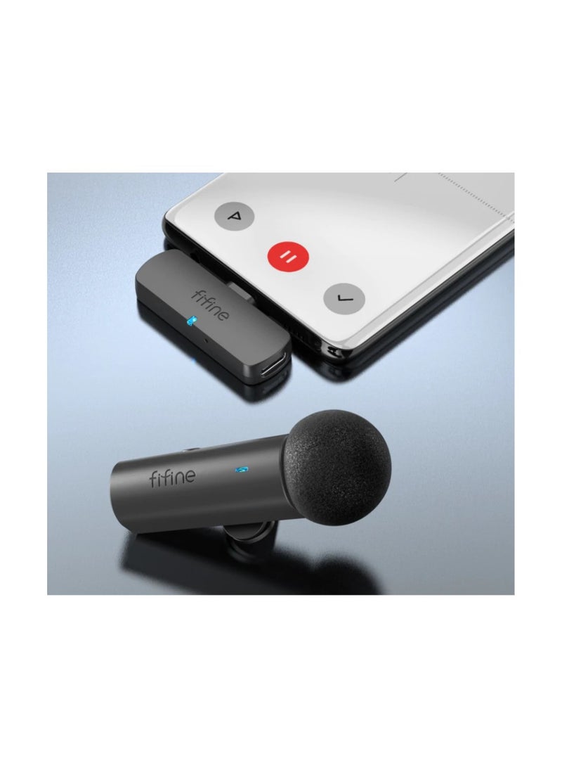 Wireless Lavalier Lapel Microphone System For Phones/Tablets, 2.4GHz Cordless Condenser Omnidirectional Clip-on Mic, USB C Receiver, For Video, Interview, Vlog, YouTube, Recording M6 Black