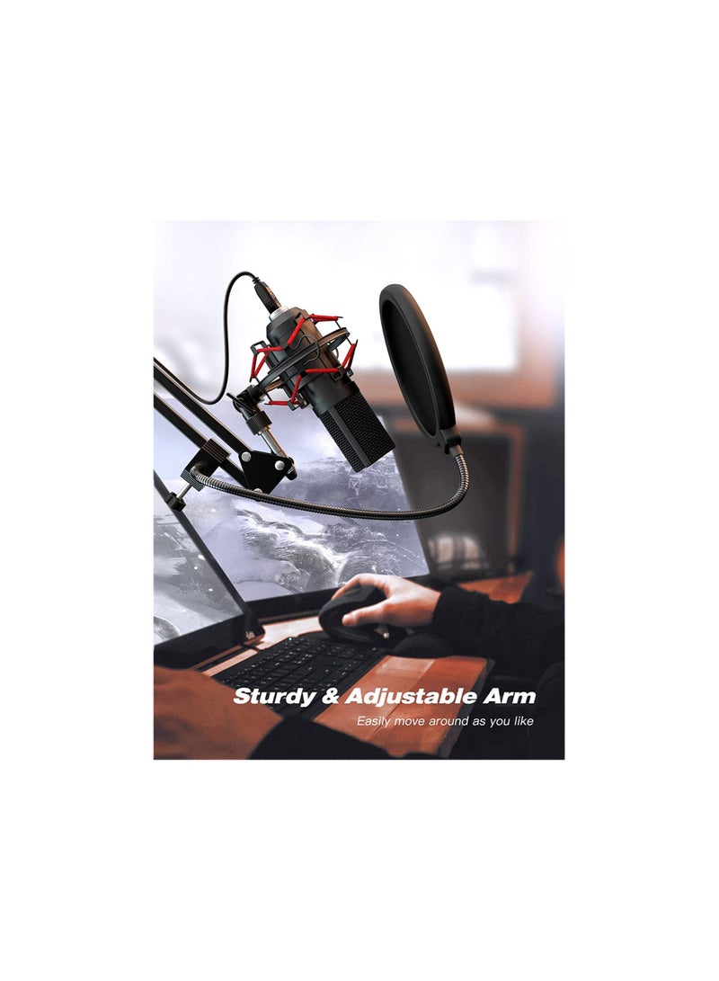 USB Gaming Microphone Set With Flexible Boom Arm Stand T732 Black