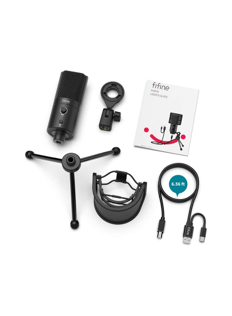 USB Desktop PC Microphone With Pop Filter K683A Black