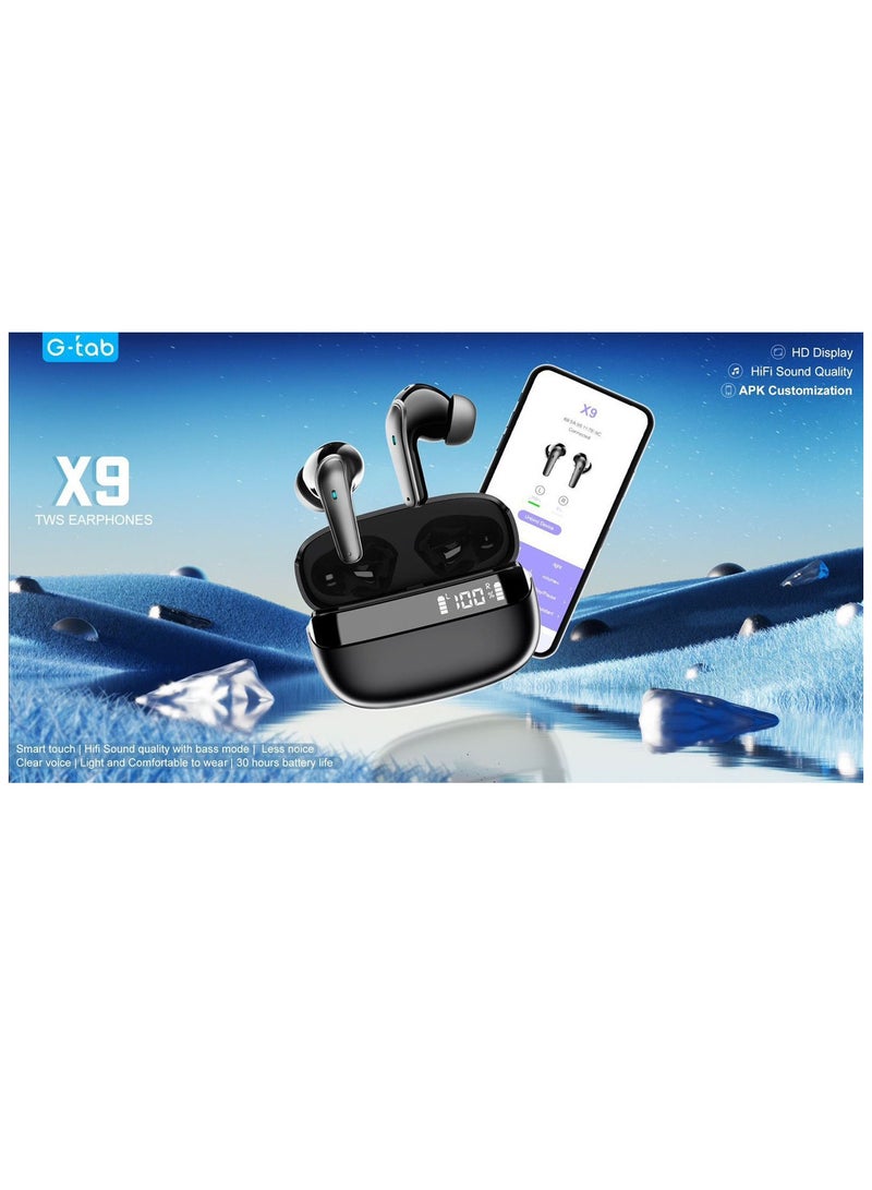 Gtab X9 TWS Earphone With HD LED Display Hifi Sound Quality and Smart Touch Compatible With iOS Mobiles and Tablets