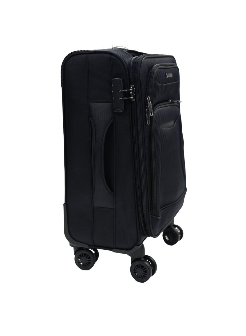 GIORDANO Casablanca Series Carry-on Small Cabin Suitcase Black, Soft Nylon Lightweight Durable Expandable 4 Wheels Luggage Trolley Bag 20