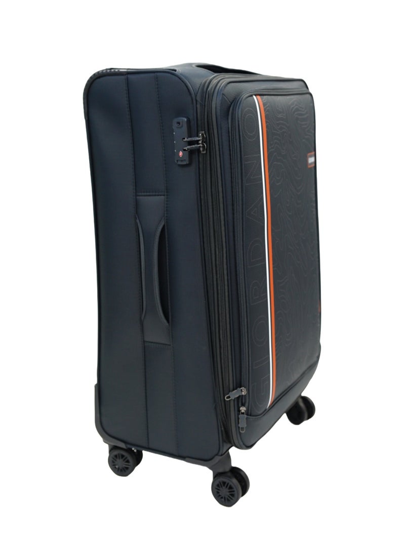 GIORDANO Jodo Series Check-In Large Suitcase Grey, Soft Nylon Lightweight Durable Expandable 4 Wheels Luggage Trolley Bag 28