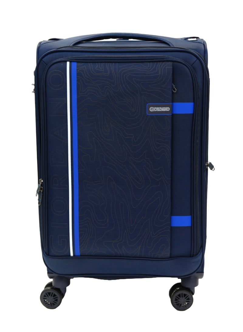 GIORDANO Jodo Series Check-In Medium Suitcase Navy Blue, Soft Nylon Lightweight Durable Expandable 4 Wheels Luggage Trolley Bag 24