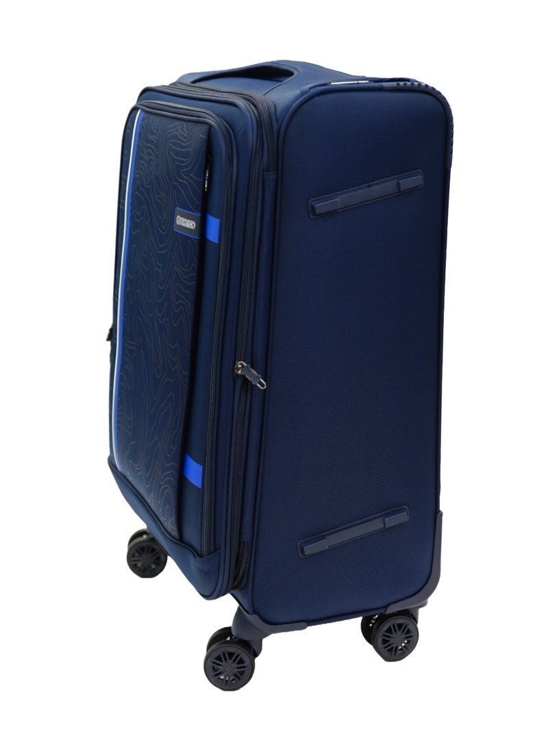 GIORDANO Jodo Series Check-In Medium Suitcase Navy Blue, Soft Nylon Lightweight Durable Expandable 4 Wheels Luggage Trolley Bag 24