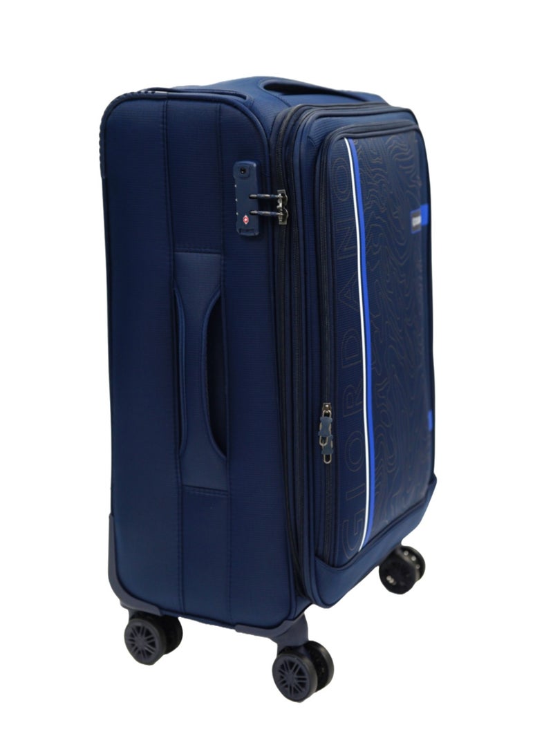 GIORDANO Jodo Series Check-In Medium Suitcase Navy Blue, Soft Nylon Lightweight Durable Expandable 4 Wheels Luggage Trolley Bag 24