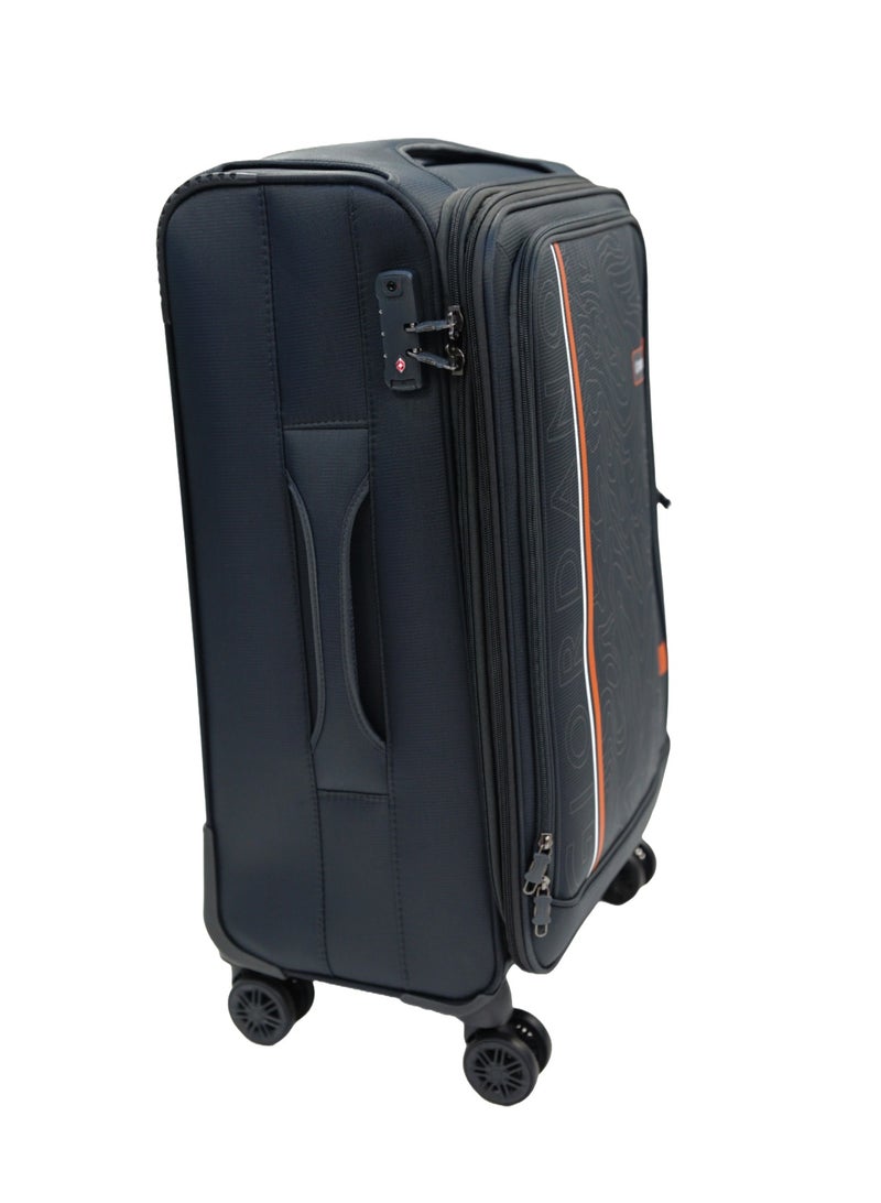 GIORDANO Jodo Series Check-In Medium Suitcase Grey, Soft Nylon Lightweight Durable Expandable 4 Wheels Luggage Trolley Bag 24