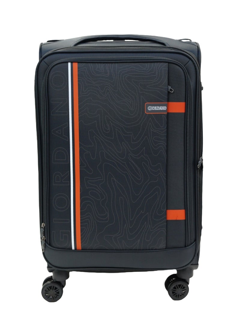 GIORDANO Jodo Series Check-In Medium Suitcase Grey, Soft Nylon Lightweight Durable Expandable 4 Wheels Luggage Trolley Bag 24