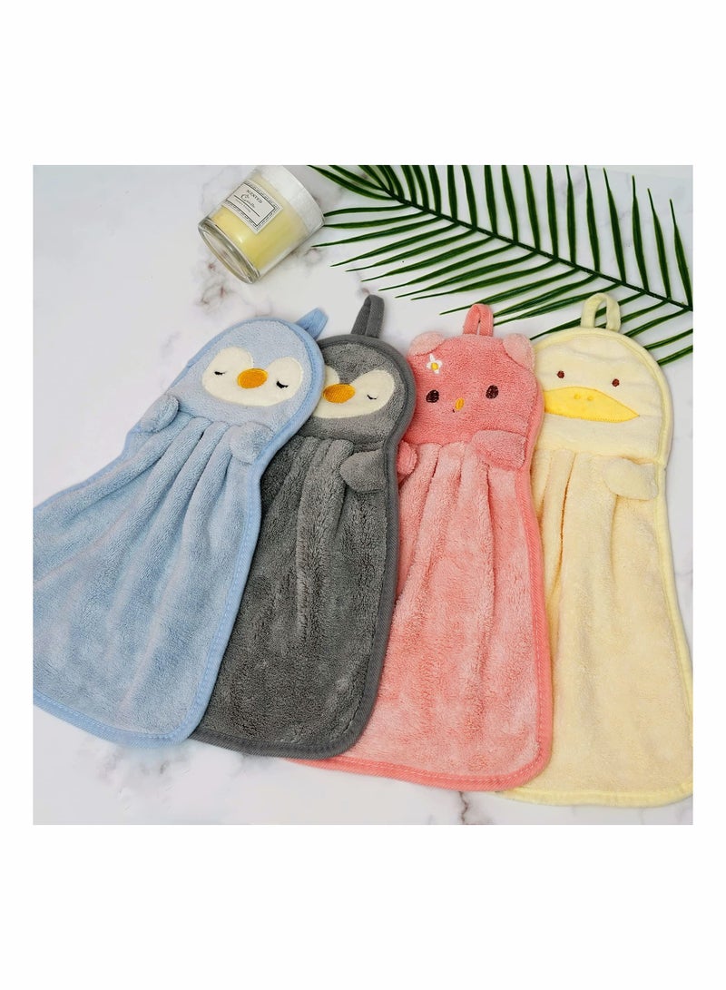 4 Packs Cute Hand Towels - Ultra Thick Children Bathroom Hand Towels Cartoon Animals Microfiber Absorbent Hand Towels for Kitchen