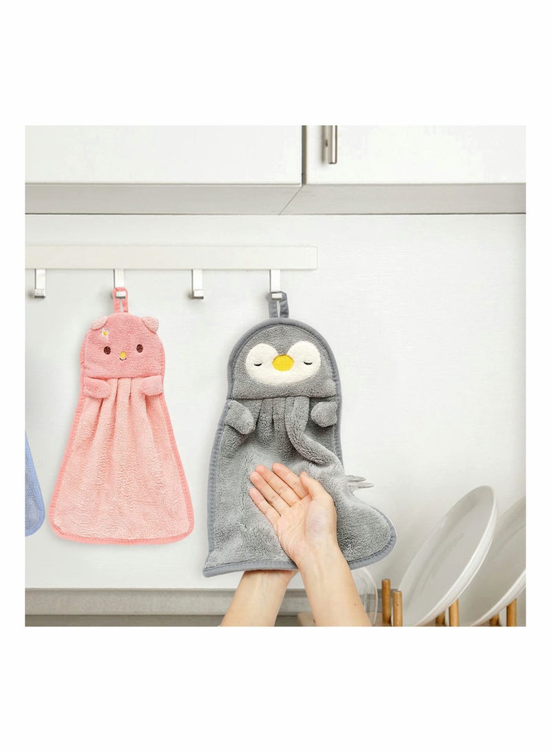 4 Packs Cute Hand Towels - Ultra Thick Children Bathroom Hand Towels Cartoon Animals Microfiber Absorbent Hand Towels for Kitchen