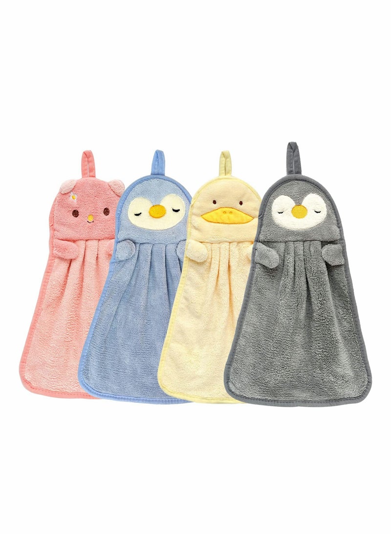 4 Packs Cute Hand Towels - Ultra Thick Children Bathroom Hand Towels Cartoon Animals Microfiber Absorbent Hand Towels for Kitchen