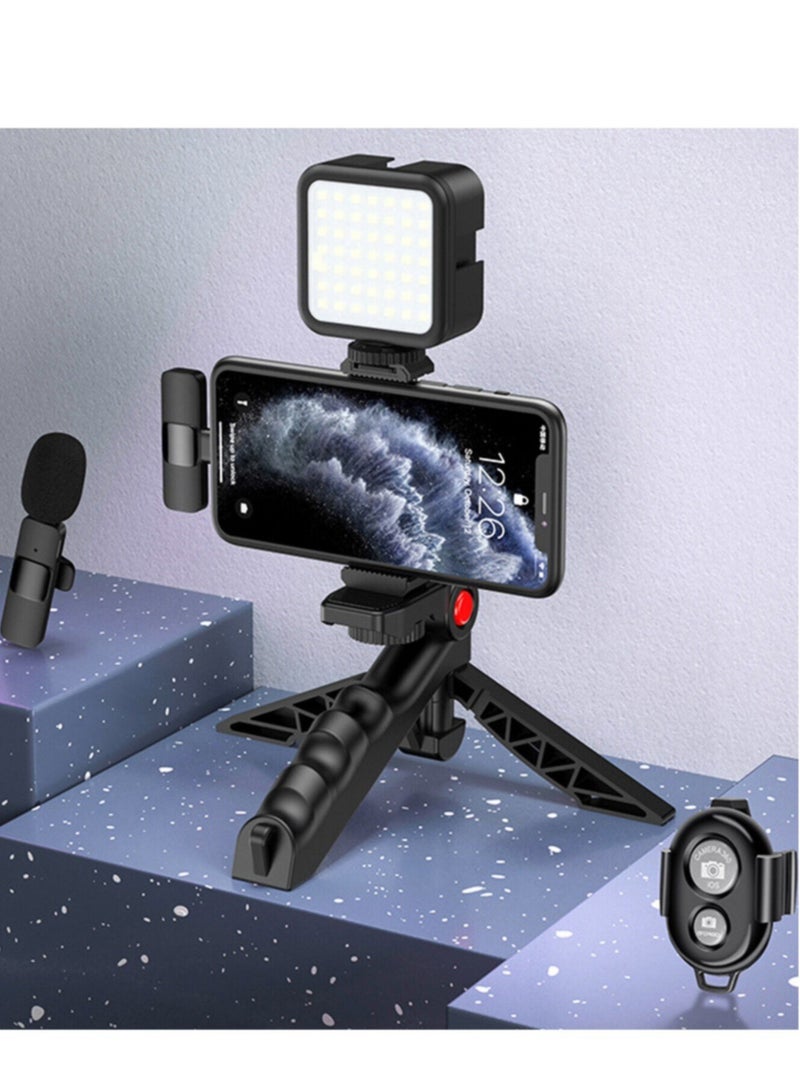 Smartphone Vlogging Kit w/ Tripod Fill Light Microphone Phone Clip for iPhone & Remote