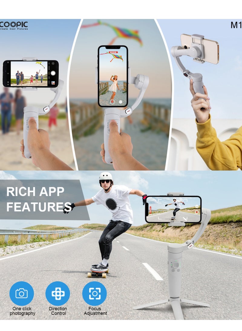 M1 3-Axis Foldable & Pocket size Anti -Shake Smartphone Gimbal Stabilizer with Face Tracking & Bluetooth Control fit for iPhone/Android Ideal for TikTok, YouTube, and vlogging etc