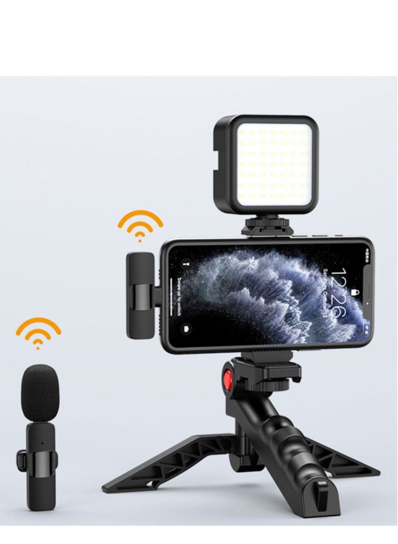 Smartphone Vlogging Kit w/ Tripod Fill Light Microphone Phone Clip for iPhone & Remote