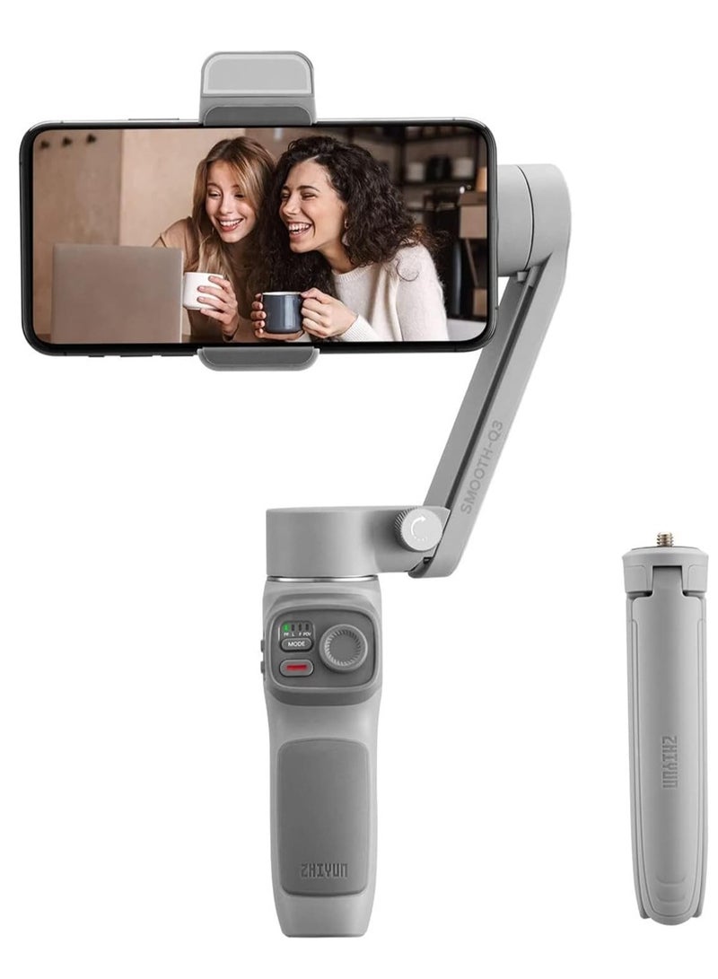 Smooth-Q3 Gimbal Stabilizer for Smartphone Android Cell Phone iPhone Zhi yun q 3-Axis Handheld Gimble Stick w/Tripod Stand LED Fill Light for Tiktok YouTube Vlog Video Kit Face/Object Tracking