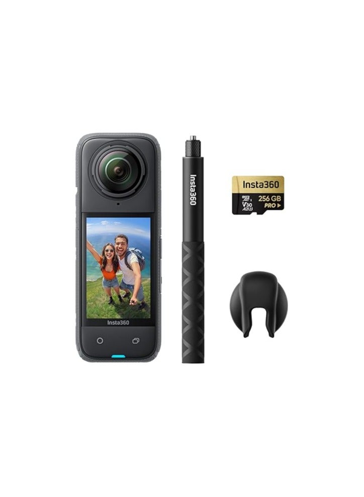 X4 Get-Set Bundle - 8K Waterproof 360 Action Camera, 4K Wide-Angle Video, Invisible Selfie Stick, Removable Lens Guards, 135 Min Battery Life, AI Editing, Stabilization