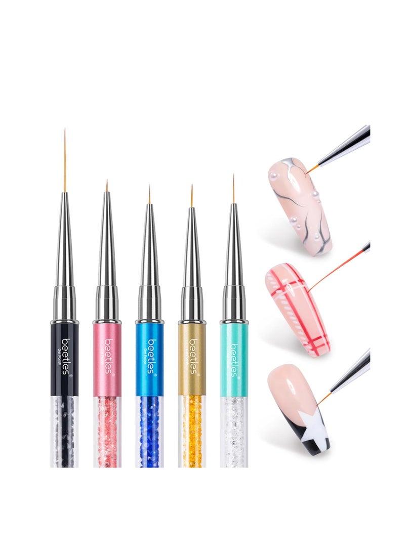 Beetles Gel Polish Nail Art Liner Brushes 5Pcs Painting Art Design Pen Set Diamond Application Rhinestone Handle Dotting Drawing Sizes 5 7 9 11 20mm Nail Art Design Gift for Women