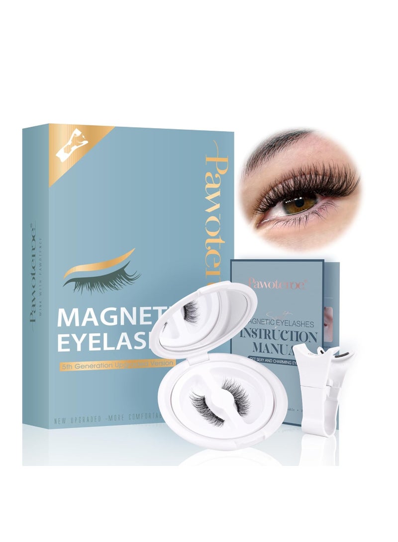 Pawotence Magnetic Eyelashes Natural Look Magnetic Lashes Cat Eye, Soft Magnets False Eyelashes Magnetic Lashes with Applicator, No Glue No Eyeliner Needed Easy to Wear Reusable Magnetic Eyelashes Kit