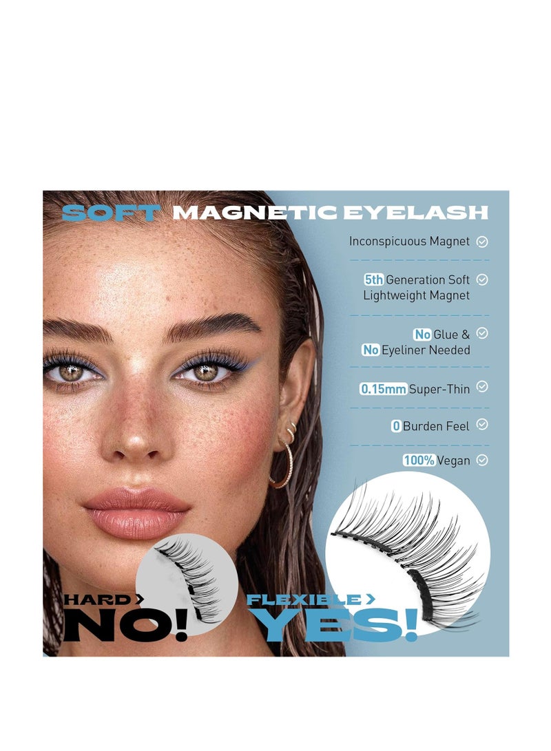 Pawotence Magnetic Eyelashes Natural Look Magnetic Lashes Cat Eye, Soft Magnets False Eyelashes Magnetic Lashes with Applicator, No Glue No Eyeliner Needed Easy to Wear Reusable Magnetic Eyelashes Kit