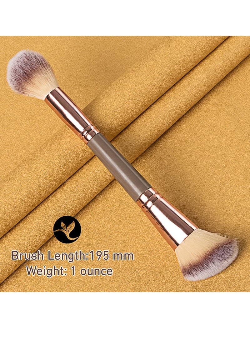 KINGMAS Foundation Makeup Brush, Double-ended Angled/Round Top Contour Brush for Beauty Blending Liquid Powder, Concealer Cream Cosmetics Blush Makeup Brush (Brown)