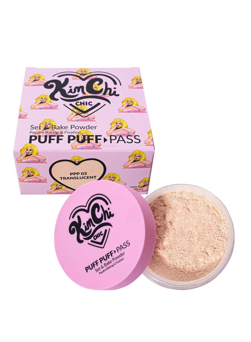 Kimchi Chic Beauty Puff Puff Pass Set and Bake Powder, Loose Face Powder with Extra Fluffy Setting Powder Puff, Soft Natural Face Makeup for Uneven Skin Tone, 03 Translucent