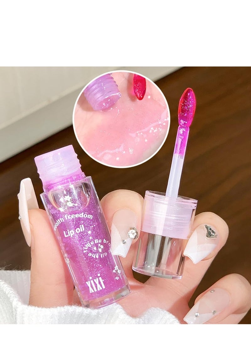 2PCS Color Changing Lip Oil Magic Cosmetics Gloss, Warm Change Moisturizing Soft Brush Long Lasting Nourishing Glow Non-sticky Primer Tint