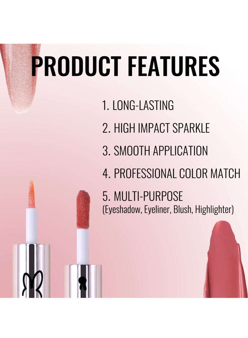 3Pcs Liquid Glitter Matte Eyeshadow  Liquid Glitter Eyeliner and Matte Cream Eyeshadow 2 in 1 Quick Drying Easy to Apply Long Lasting Shimmer Matte Eyeshadow Eye Makeup