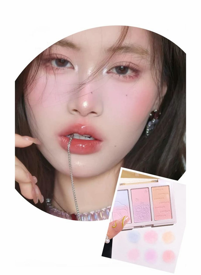 3 Colors Blush Palette Shimmer Face Highlighter Palette Waterproof and Long Lasting Matte and Shimmer 2 Blush Palette and 1 Powder Blusher Brush