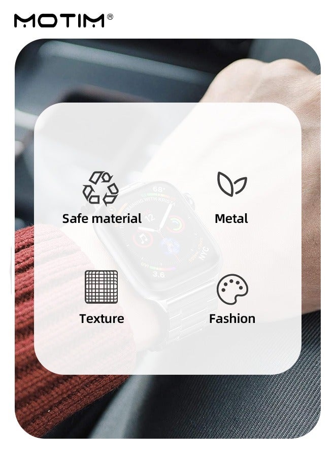 Classic Metal iWatch Band with Case Compatible Apple Watch Straps 42/44/45/46/49mm, Watch Replacement Strap for Apple Watch Series 9/8/7/6/5/4/3/2/1/SE/SE2/Ultra/Ultra2