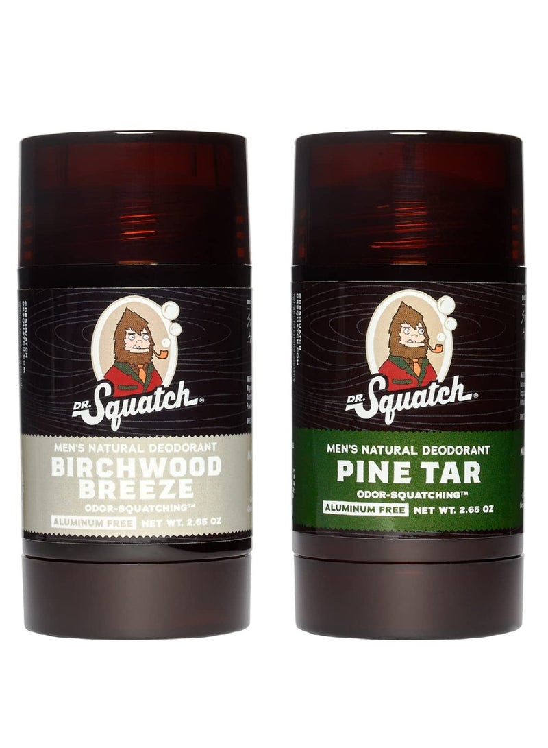 Dr. Squatch Natural Deodorant for Men – Odor-Squatching Men's Deodorant Aluminum Free - Pine Tar + Birchwood Breeze (2.65 oz, 2 Pack) - Packaging may vary