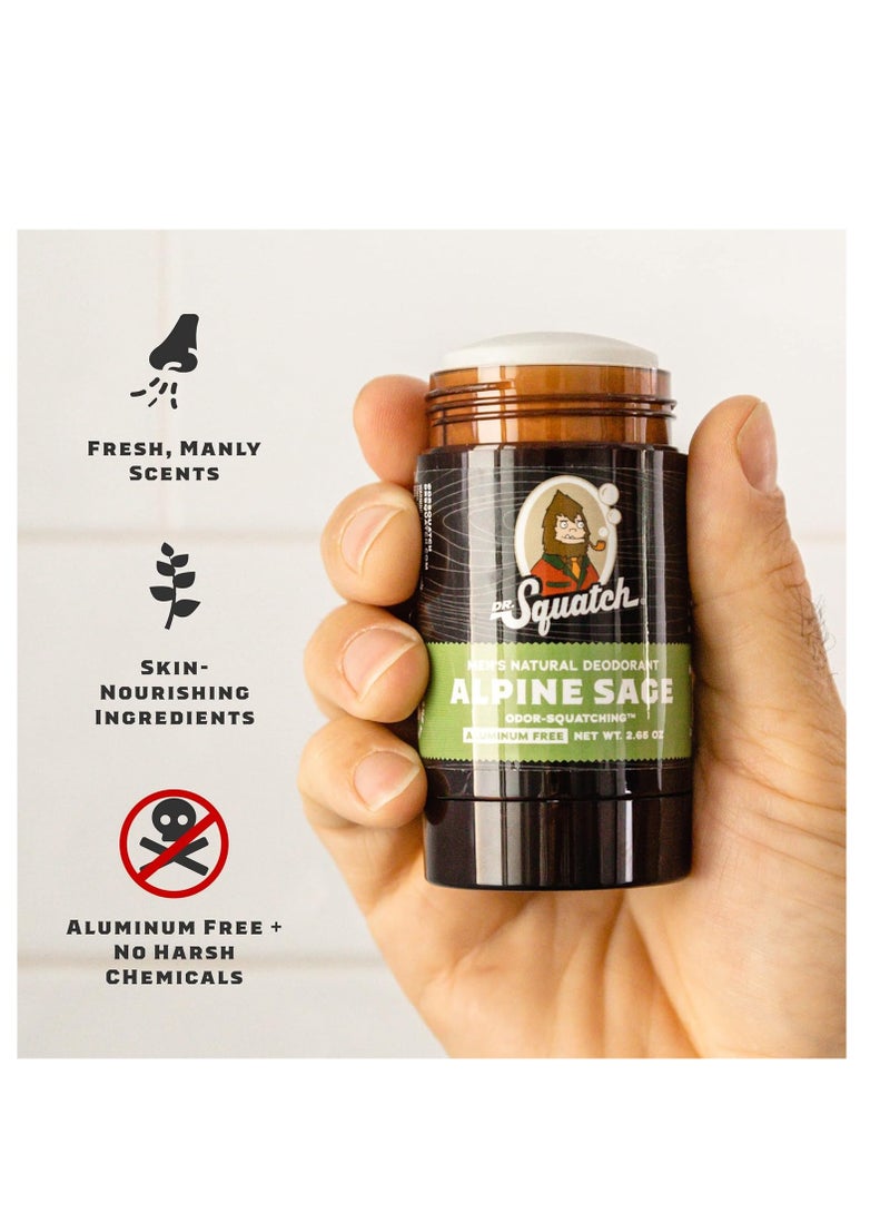 Dr. Squatch Natural Deodorant for Men – Odor-Squatching Men's Deodorant Aluminum Free - Pine Tar + Birchwood Breeze (2.65 oz, 2 Pack) - Packaging may vary