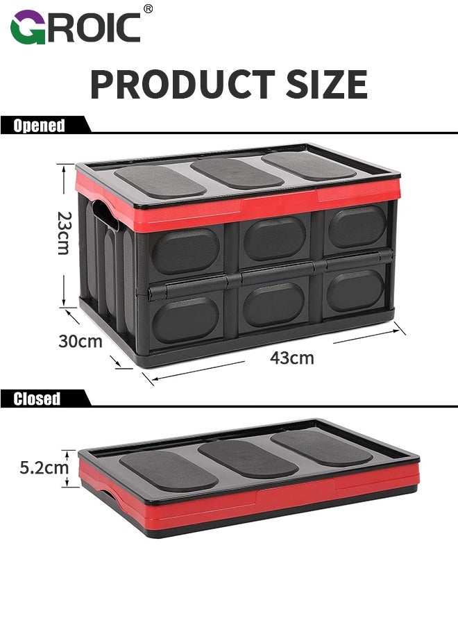 Collapsible Storage Bin with Lid, Plastic Box  Saving Space, Trunk Foldable Organizer Durable Non Slip Lightweight for Car, SUV, Truck, Van, Home, Camping Outdoor (30L)