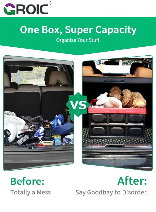 Collapsible Storage Bin with Lid, Plastic Box  Saving Space, Trunk Foldable Organizer Durable Non Slip Lightweight for Car, SUV, Truck, Van, Home, Camping Outdoor (30L)