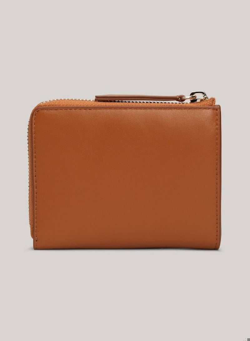 Women's Leather Zip-Around Wallet -  Leather, Beige