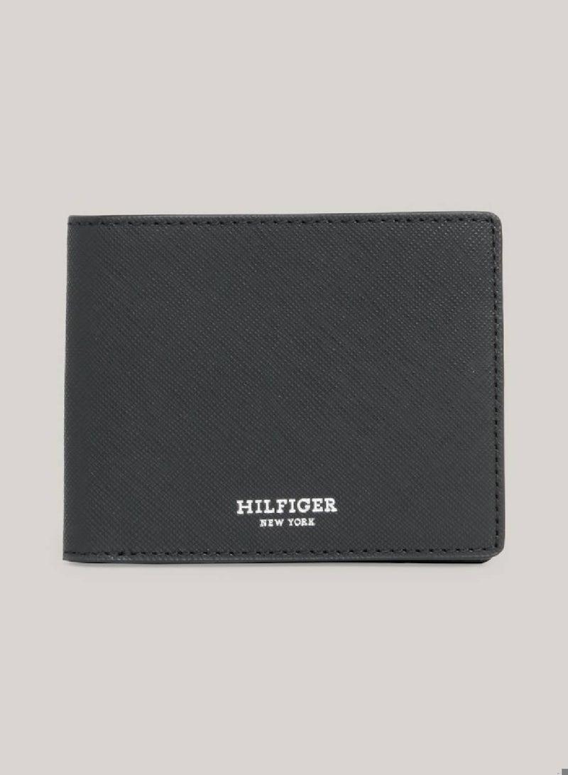 Men's Textured Leather Small Credit Card Wallet -  Saffiano leather, Black