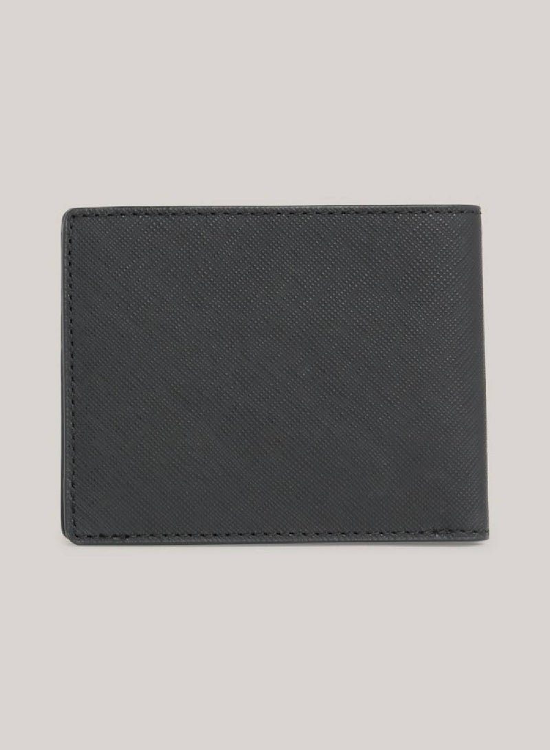 Men's Textured Leather Small Credit Card Wallet -  Saffiano leather, Black