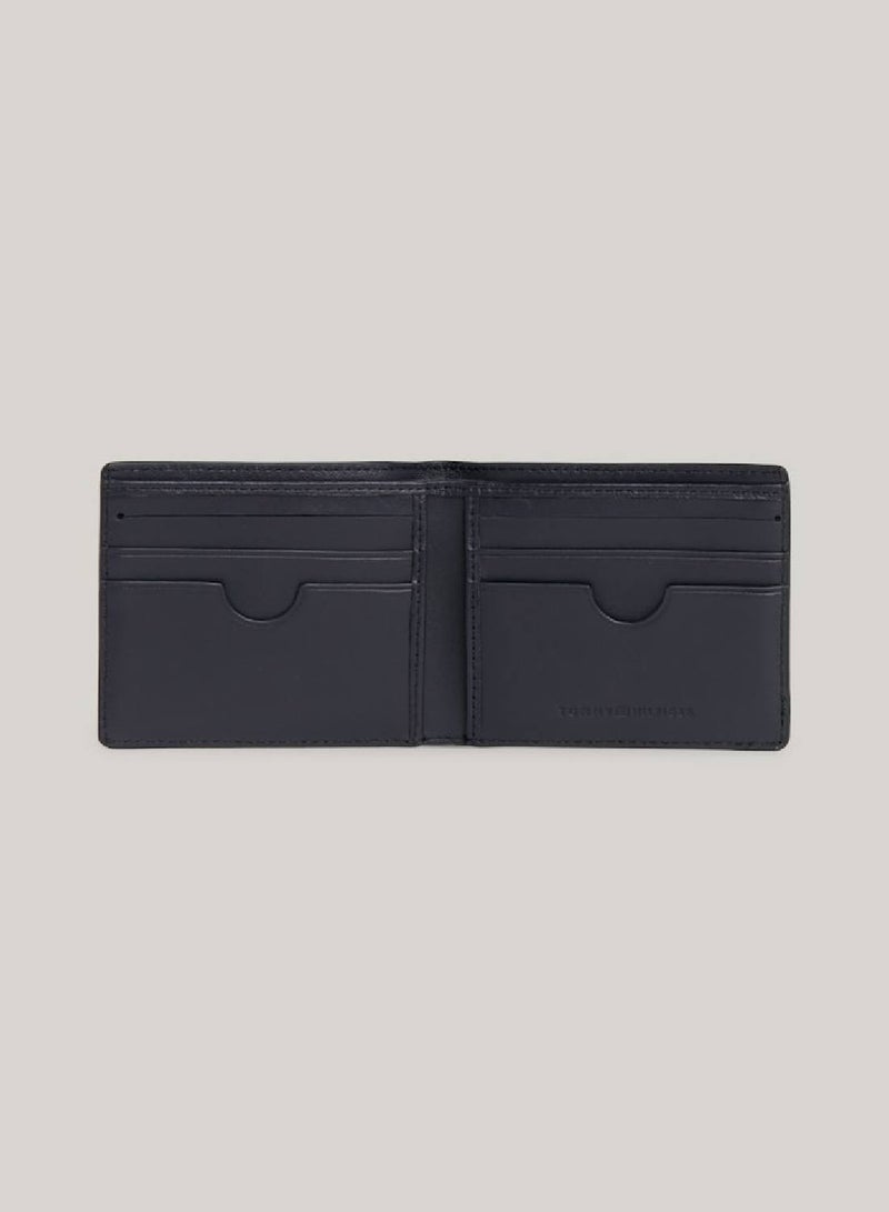 Men's Textured Leather Small Credit Card Wallet -  Saffiano leather, Black