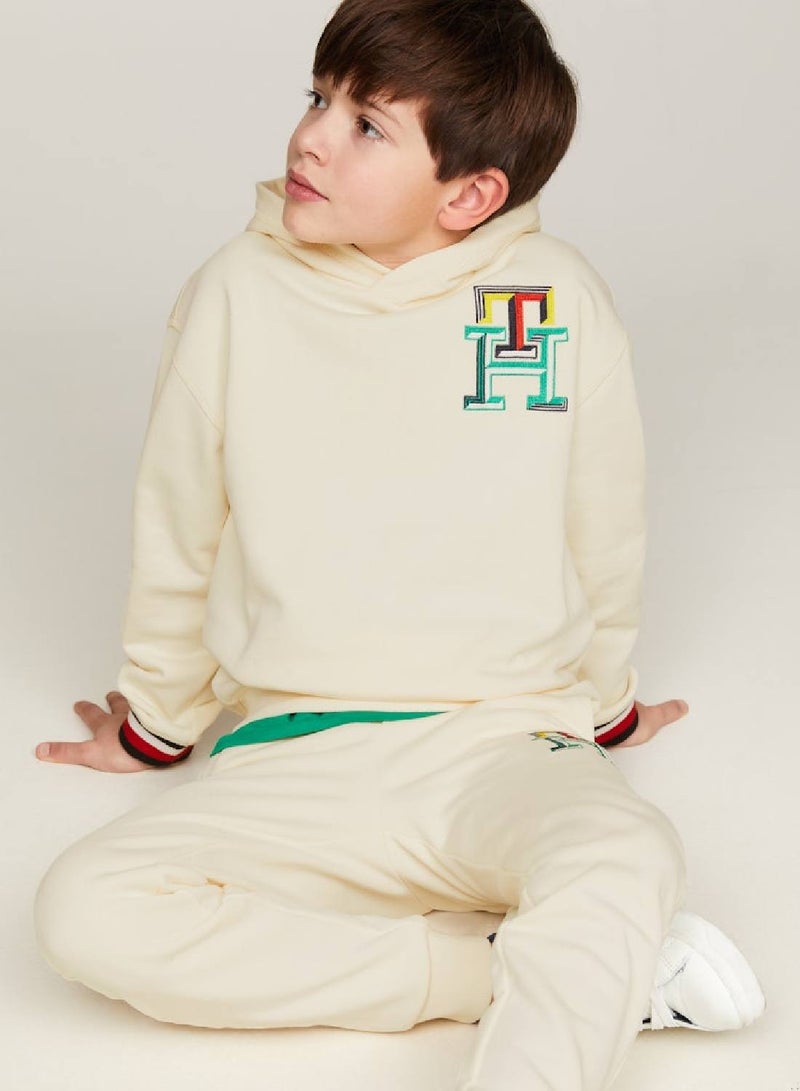 Boys' Th Monogram Signature Cuffs Hoody -  Pure cotton, Beige