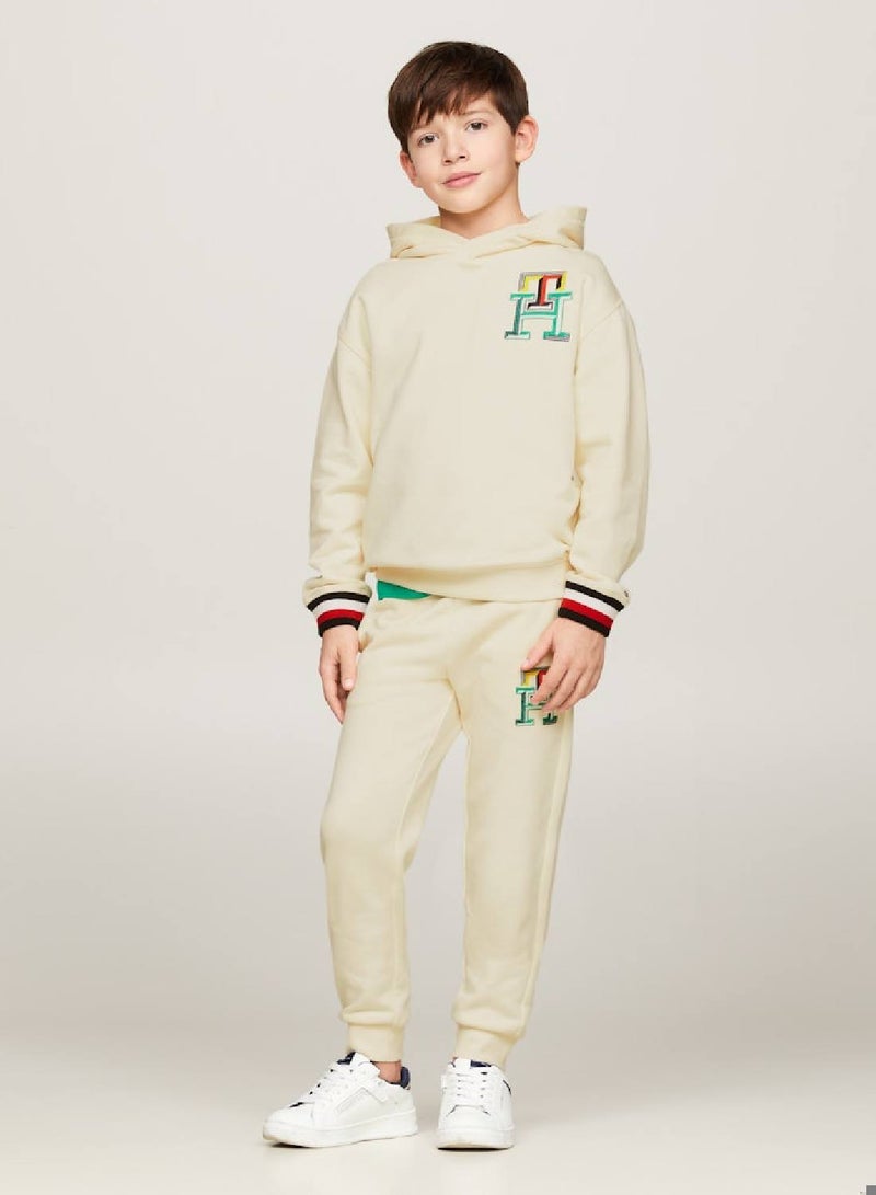 Boys' Th Monogram Signature Cuffs Hoody -  Pure cotton, Beige